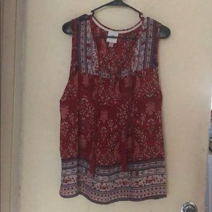Red Floral Pattern Flowy Tank Top, Size XL